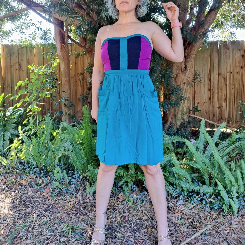 Strapless Colorblock Dress with Pockets Sz S | Xhilaration